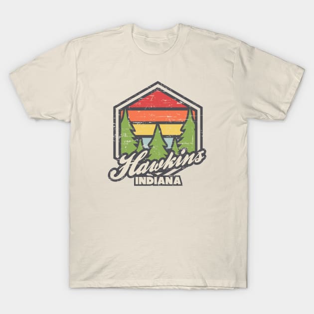 Retro Badge Hawkins Indiana T-Shirt by rojakdesigns